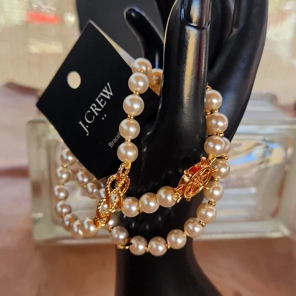 J. Crew Pearl Bracelet Set‎ Nautical Charm Gold Tone Elegant Jewelry - Picture 3 of 6